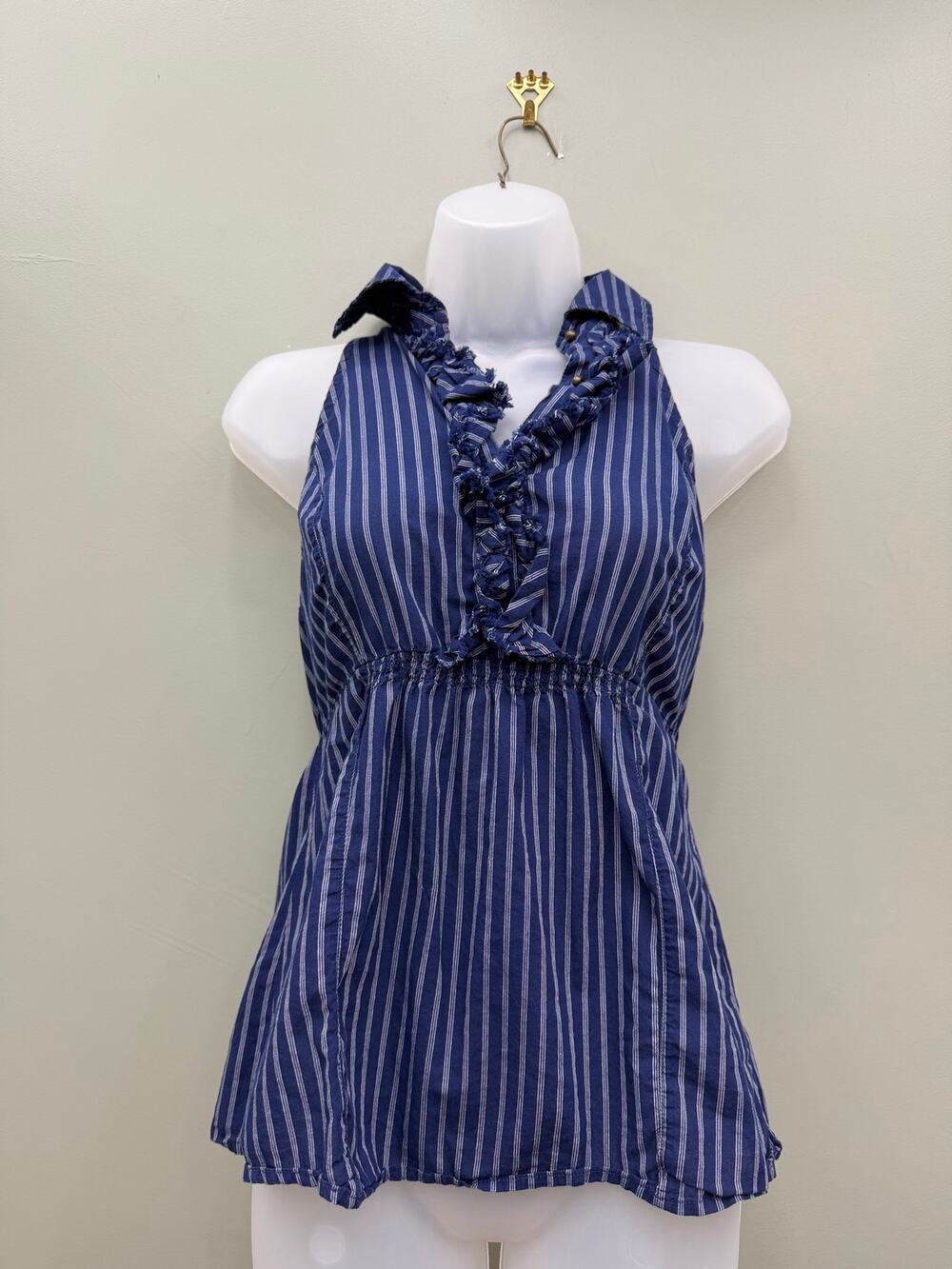 Converse One Star XS Striped Babydoll Halter Top 100% Cotton Y2K Ruffle